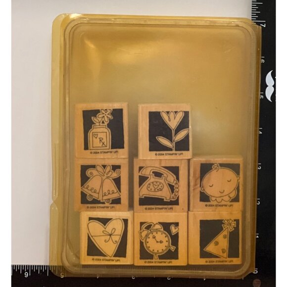 2004 STAMPIN' UP! OCCASIONALLY Wood Mounted Rubber Stamp set of 8 LOVE HEART - Picture 3 of 4